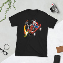 Load image into Gallery viewer, Skeleton rides a red wagon T-Shirt Camisa