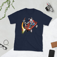 Load image into Gallery viewer, Skeleton rides a red wagon T-Shirt Camisa