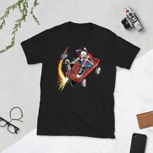 Skeleton rides a red wagon T-Shirt Camisa