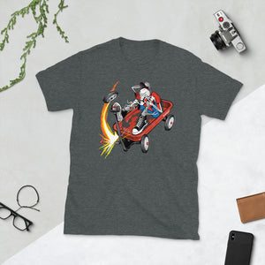 Skeleton rides a red wagon T-Shirt Camisa